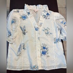 Entro White and Blue Floral Blouse